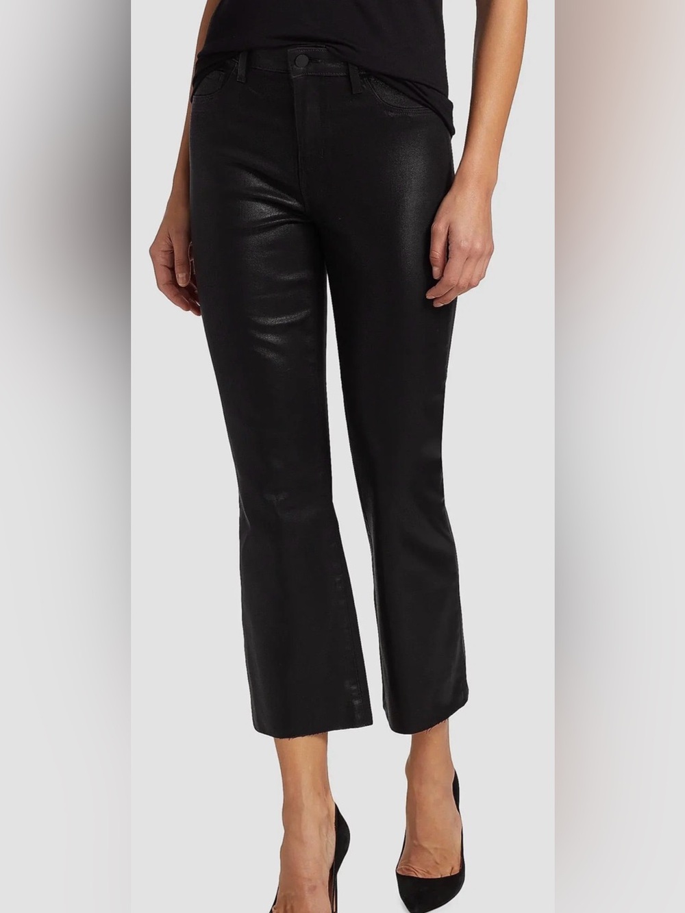 Kendra Coated High-Rise Crop Flare Pants